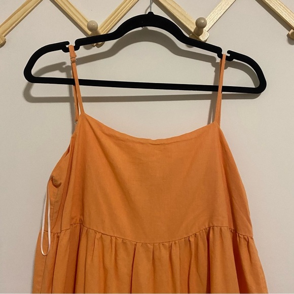 Charlie Holiday Orange Tiered Linen Maxi Dress size Small - Picture 3 of 11